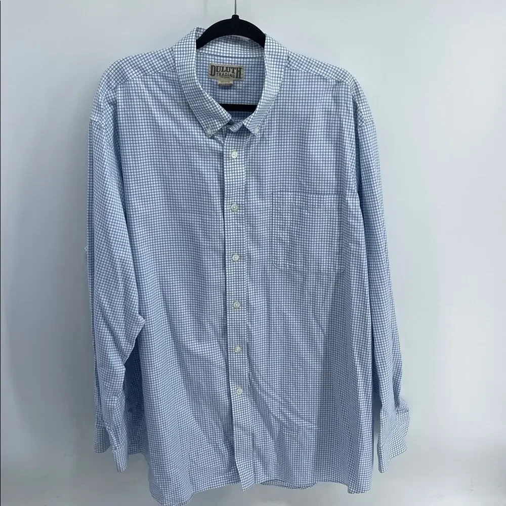 Duluth Trading Co. cotton windowpane plaid long sleeve button up dress shirt